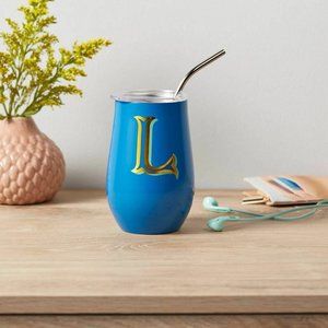 11.8oz Stainless Steel "L" Monogram Wine Tumbler with Straw - Opalhouse